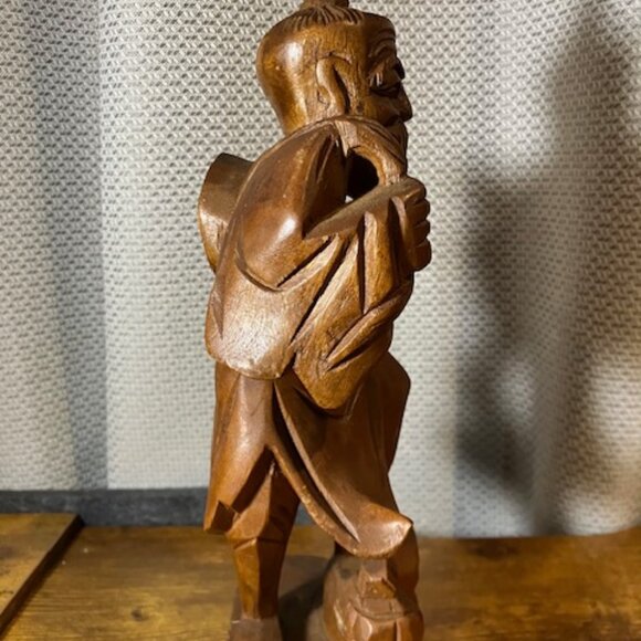 Vintage 1970 Wooden Carved Fisherman 10" Handmade in Hawaii - Picture 3 of 9